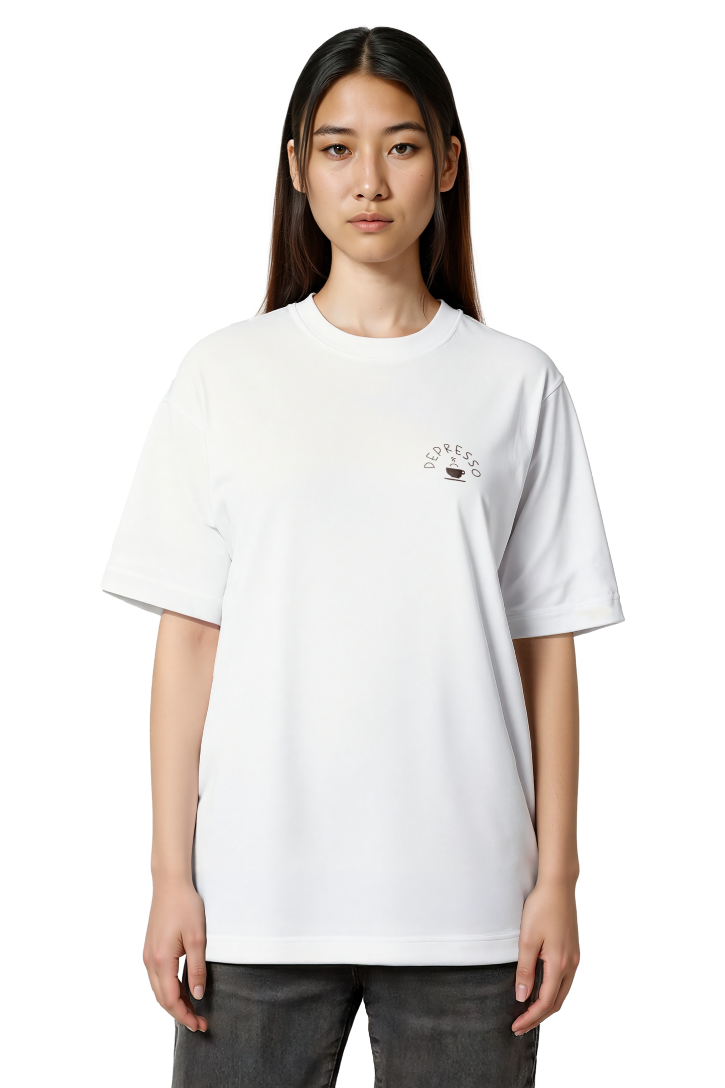 Short sleeves t-shirt in cotton color white with depresso text