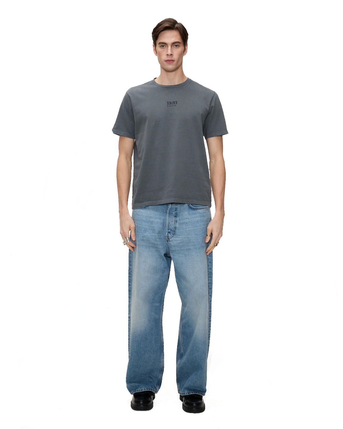 grey 1111 luck basic t-shirt male model