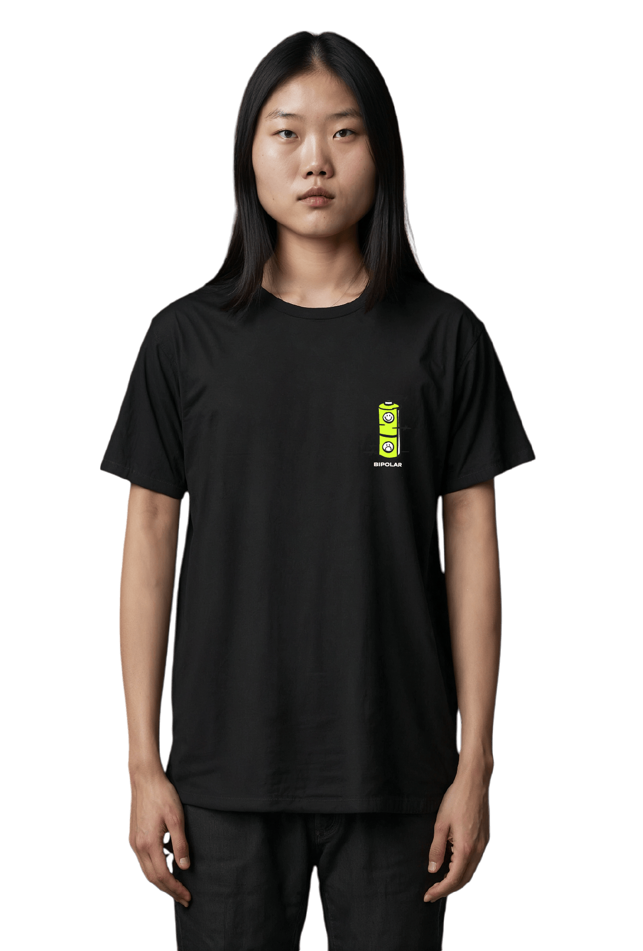 Short sleeves t-shirt in cotton color black with bipolar design