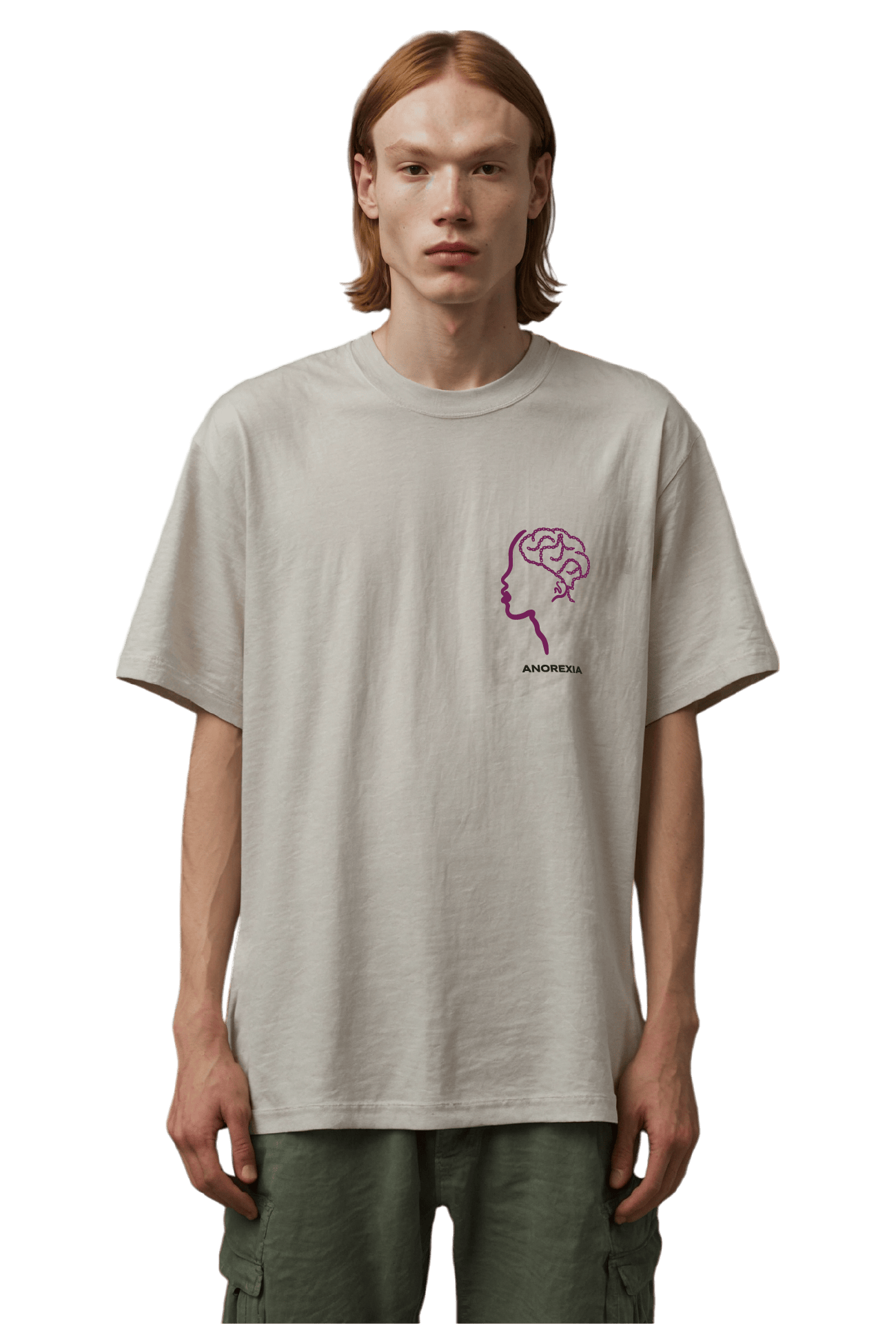 Short sleeves t-shirt in cotton color cream with anorexia design