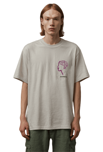 Short sleeves t-shirt in cotton color cream with anorexia design