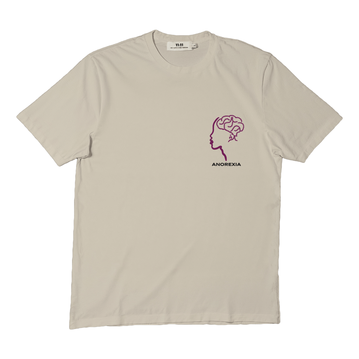 Short sleeves t-shirt in cotton color cream with anorexia design