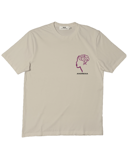 Short sleeves t-shirt in cotton color cream with anorexia design