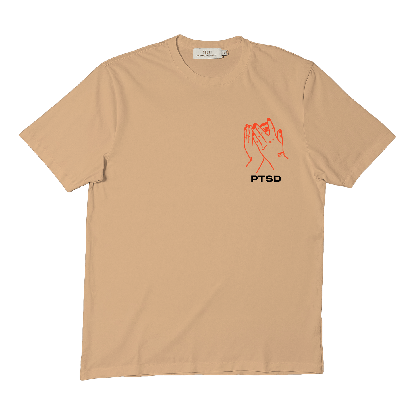 Short sleeves t-shirt in cotton color peach with ptsd design