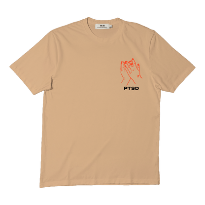 Short sleeves t-shirt in cotton color peach with ptsd design