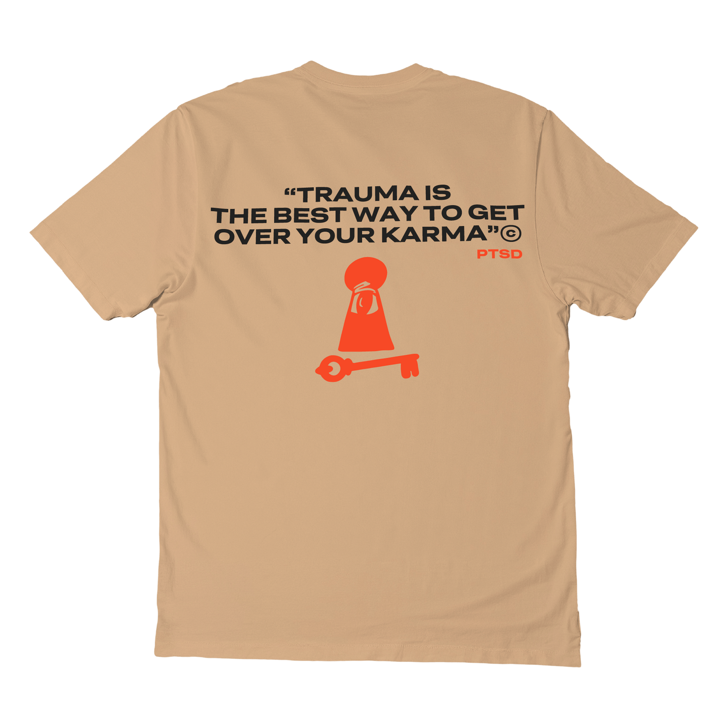 Short sleeves t-shirt in cotton color peach with ptsd design