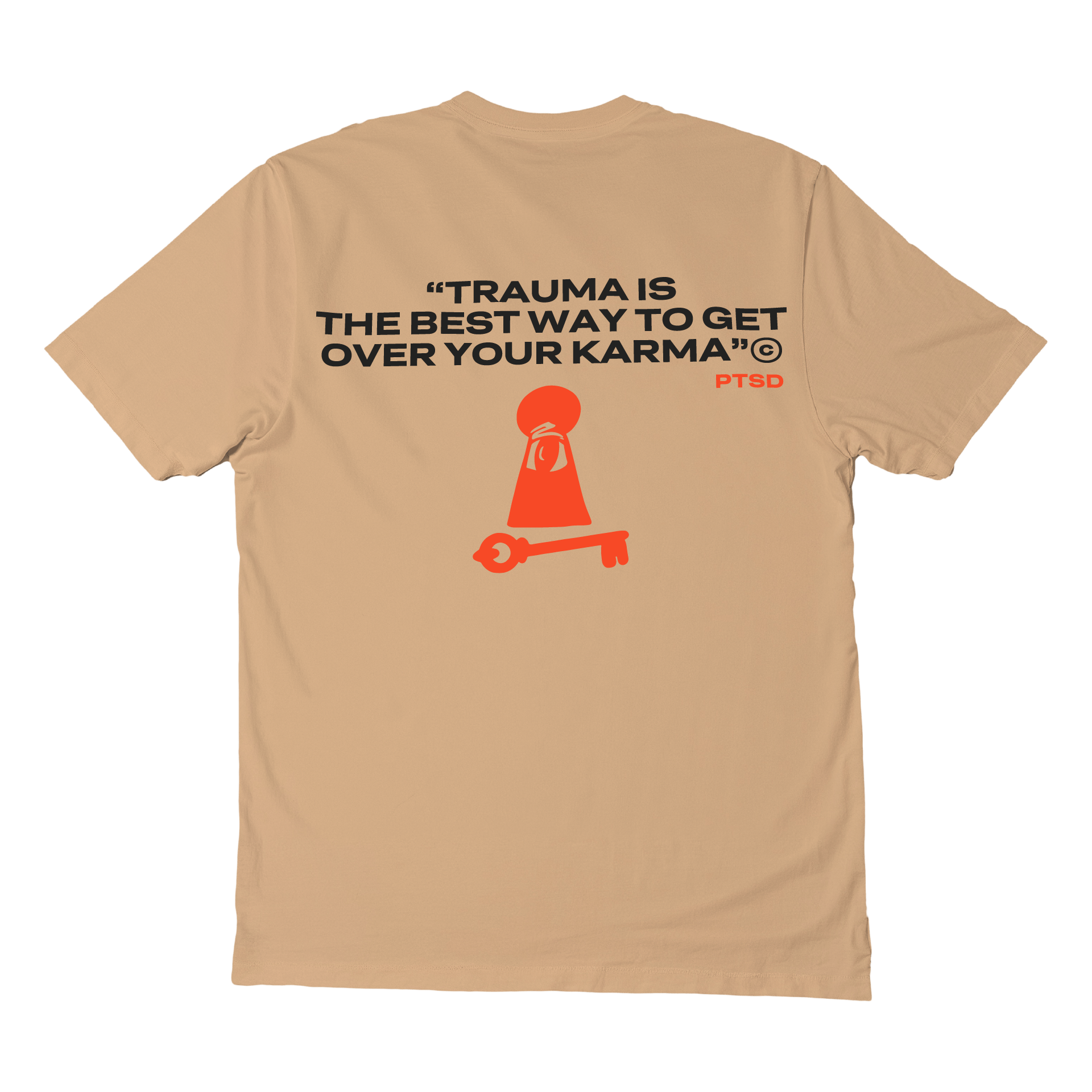 Short sleeves t-shirt in cotton color peach with ptsd design