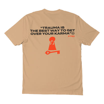 Short sleeves t-shirt in cotton color peach with ptsd design