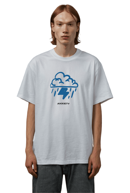Short sleeves t-shirt in cotton color white with anxiety design