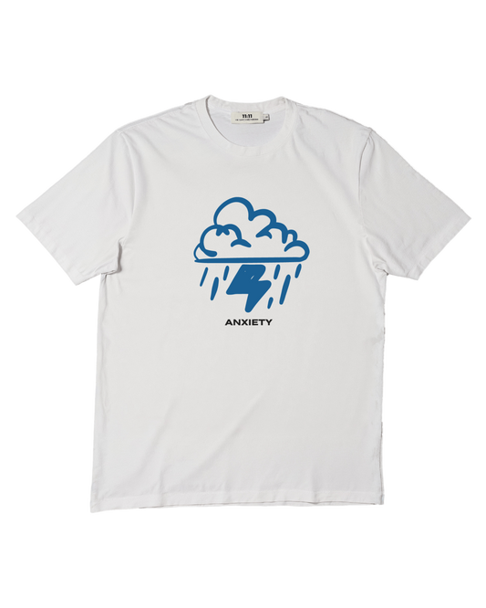 Short sleeves t-shirt in cotton color white with anxiety design