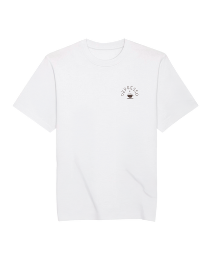 Short sleeves t-shirt in cotton color white with depresso text