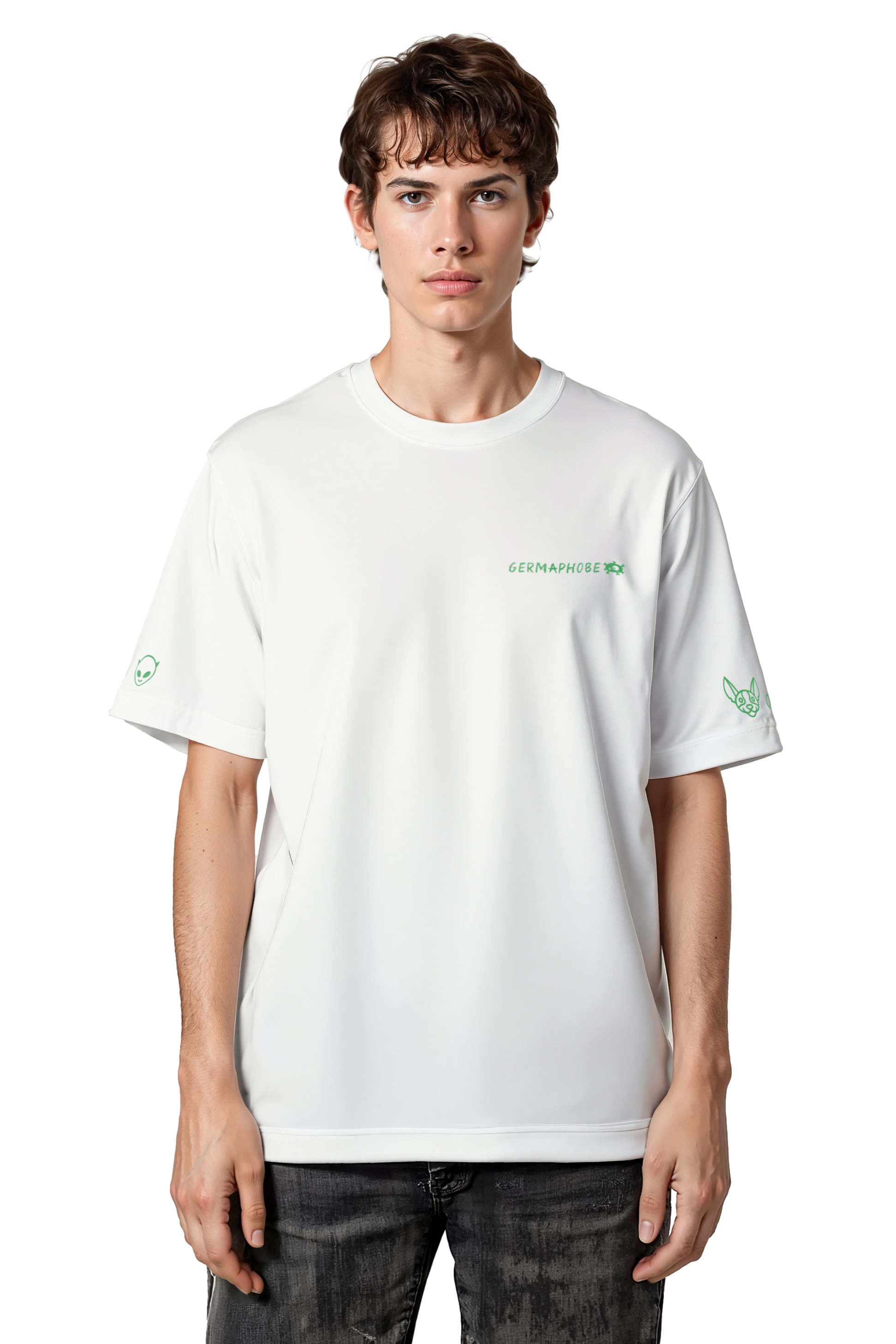 Short sleeves t-shirt in cotton color white with germaphobe text