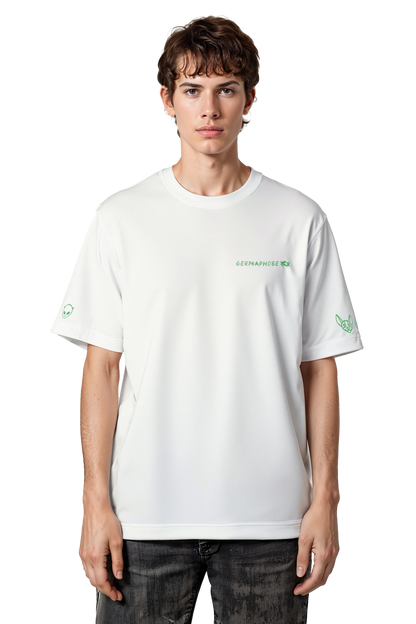 Short sleeves t-shirt in cotton color white with germaphobe text