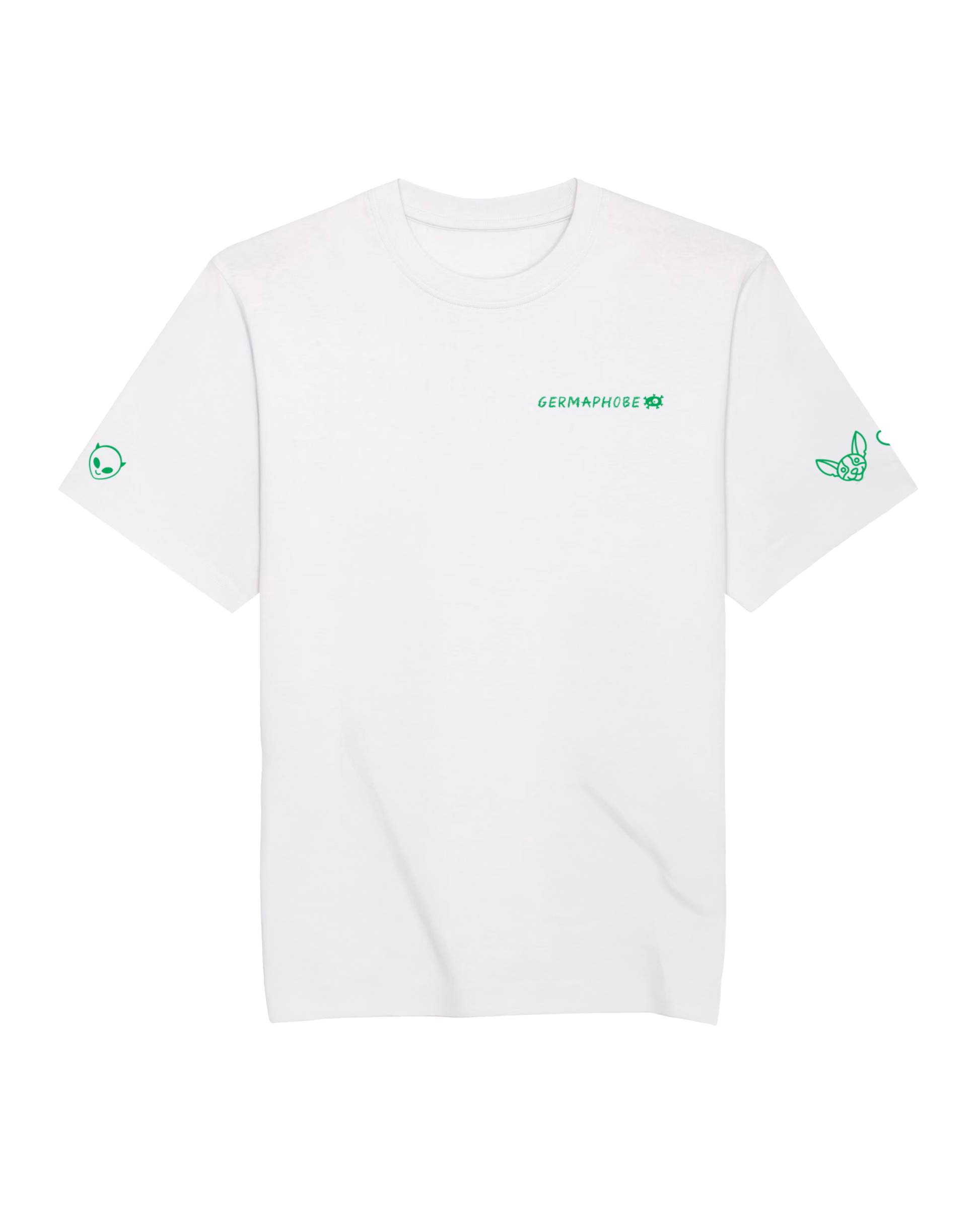 Short sleeves t-shirt in cotton color white with germaphobe text