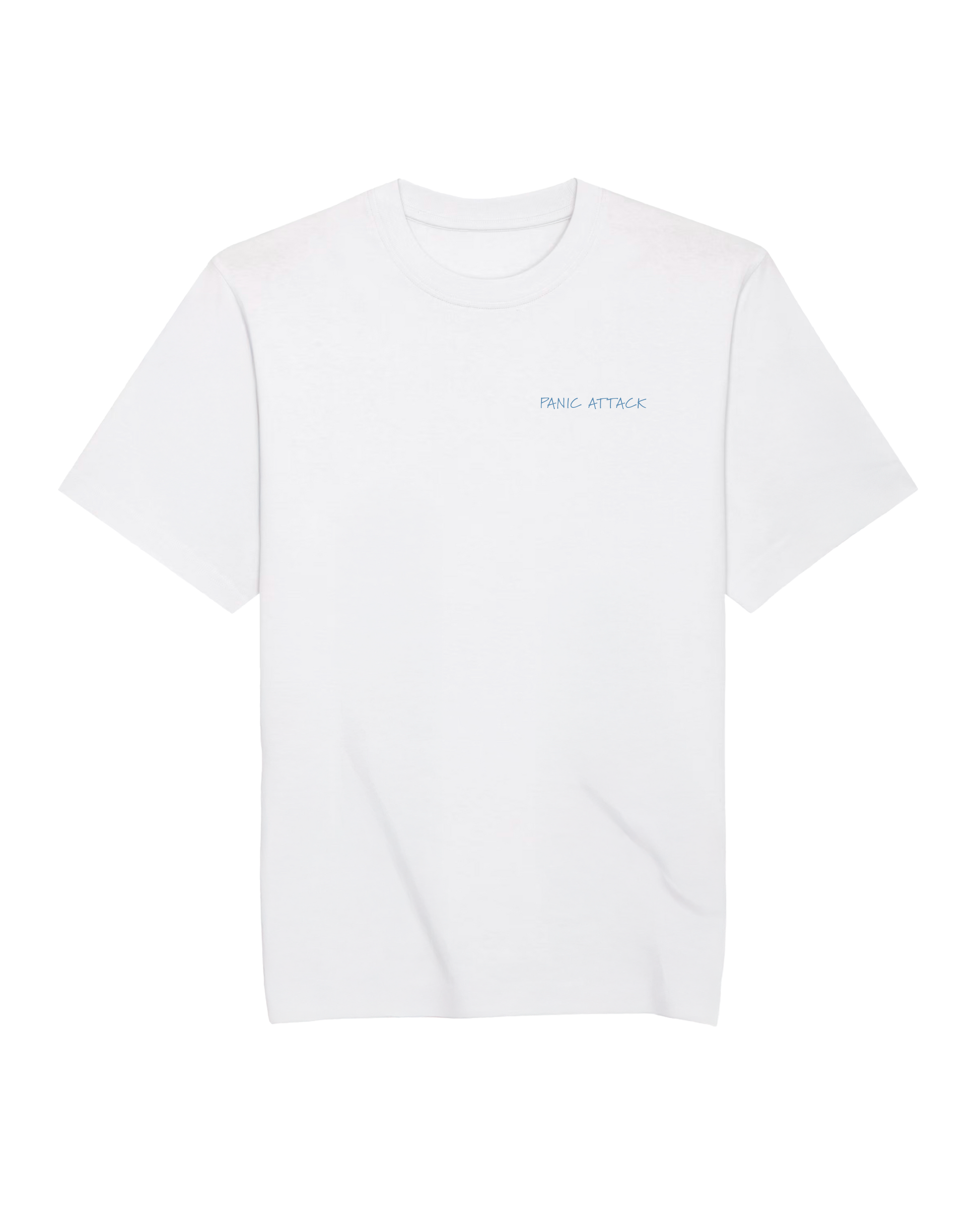 Short sleeves t-shirt in cotton color white with panic attack text
