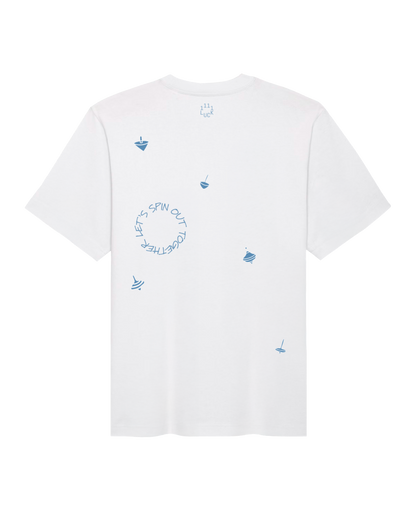 Short sleeves t-shirt in cotton color white with blue designs
